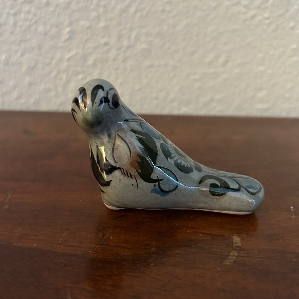 Vintage Tonala Ceramic Mexican Bird Hand Painted Beautiful Figurine Folk Art